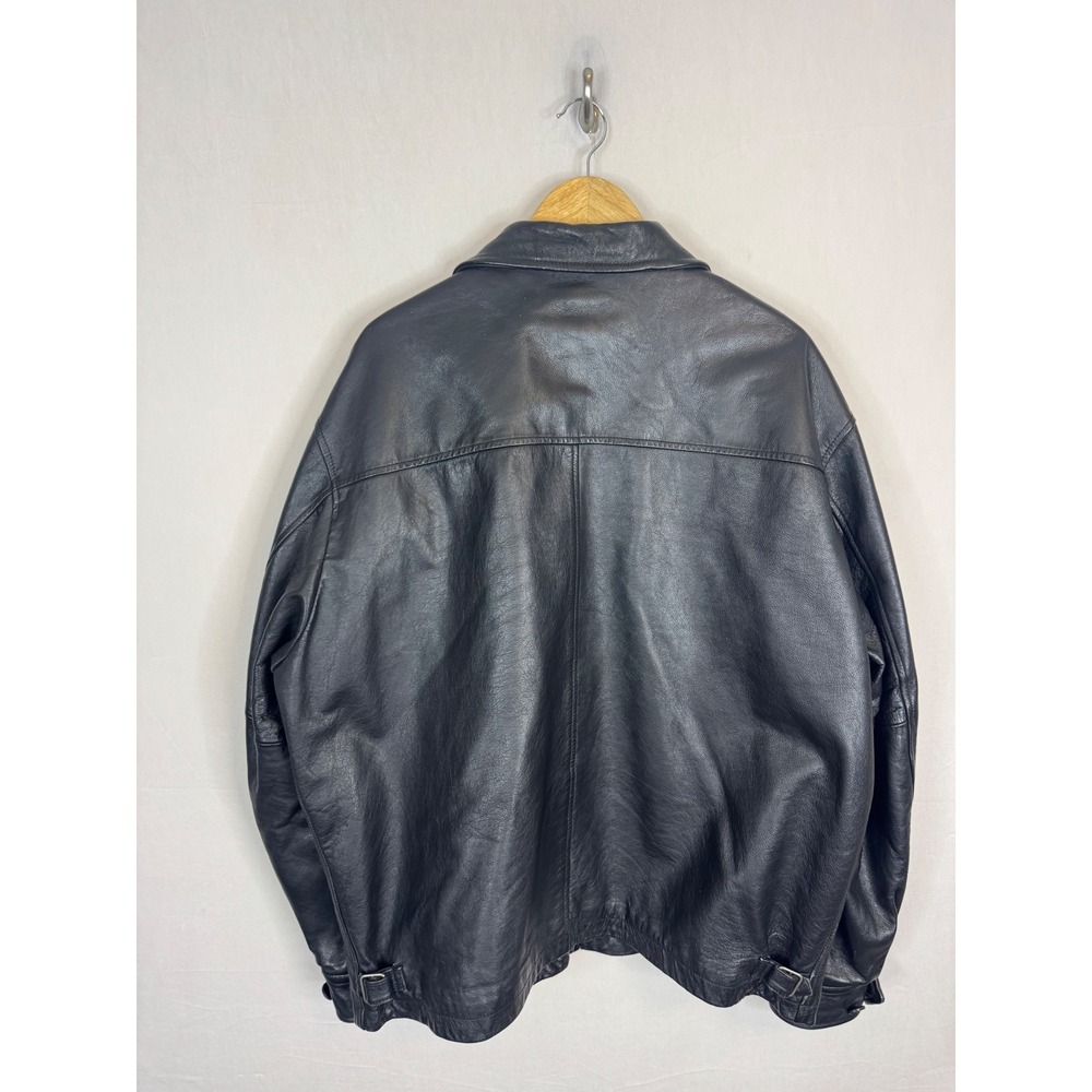 Vintage 90s Gap Mens XL Black Genuine Leather Jacket Quilted Lined Bomber - Picture 5 of 15